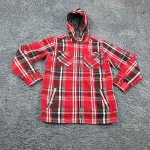 Levi's Shirt Jacket Boys 20 Red Plaid Hooded Quilted Lined Flannel Zip Pockets